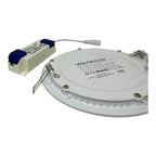 Voltacon 12W LED round panel light with driver unit, showing recessed downlight fixture and power supply cable.