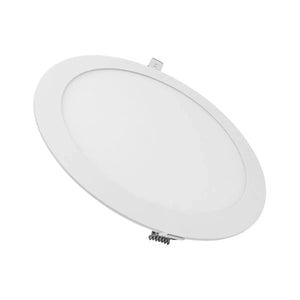 White round recessed LED panel light with mounting bracket, shown at an angle against a white background.