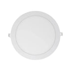 White round recessed LED panel light with slim profile and mounting brackets, viewed from front against white background.