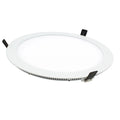 White round recessed LED panel light with black mounting clips and electrical connector visible on the underside.