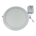 Round recessed LED ceiling panel light with white frame and external power driver labeled 950mA, shown against white backgrou