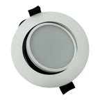 White round recessed downlight fixture with gray reflector and black mounting clips, product shot on white background.