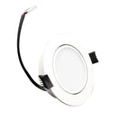 White round LED recessed downlight with attached black wiring harness and connector, shown as product isolated on white backg