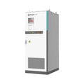 Pylontech Tech outdoor hybrid energy storage cabinet with white front panel, turquoise side panel, display screen, status ind