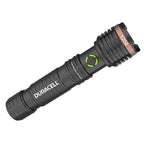 Duracell DURABEAM ULTRA LED torch with 1200 lumens output, black aluminum body with green power button and copper head, displ