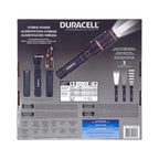 Duracell DURABEAM ULTRA flashlight product packaging showing torch, batteries, and specifications with three lighting modes.