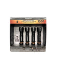 Duracell Durabeam Ultra 1500 lumen hybrid LED flashlights 4-pack in retail packaging with batteries included.