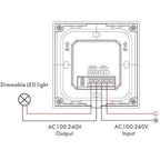 Wiring diagram for dimmable LED light switch showing terminal connections for AC100-240V input and output.