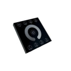 Black square DALI dimmer controller with central power button and surrounding scene control buttons labeled ALL, 1, 2, 3, and