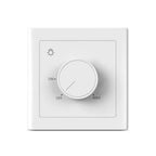 White rotary dimmer switch with sun icon, ON/OFF/MAX labels, and adjustment knob on wall plate.
