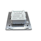 EUCHIPS Walldim103E1 1-10V dimmer switch mounted on metal backplate, top view showing white control module with buttons and c