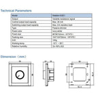 Technical specifications and dimension diagrams for Walldim103E1 passive dimmer switch with rotary control.