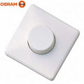 OSRAM white rotary dimmer switch with circular dial control on square faceplate, product photo on white background.
