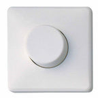 White rotary dimmer switch with circular knob on square faceplate, product shot on white background