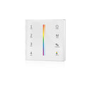 White square wireless remote dimmer switch with four zone buttons, power button, mode button, brightness and speed controls, 
