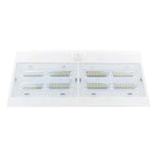 White rectangular solar LED wall light with eight LED modules arranged in two panels, shown against white background.