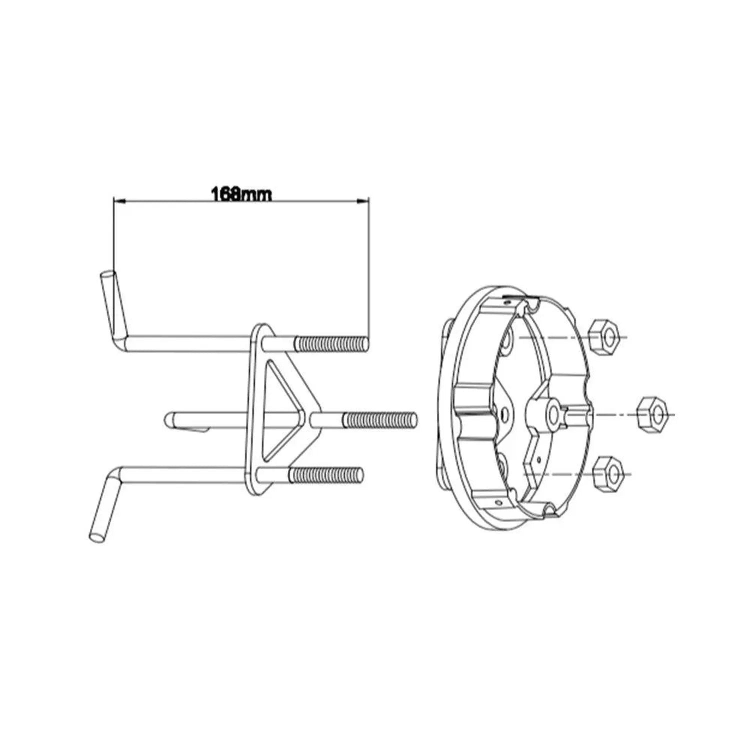 Technical dimension diagram showing LED bollard light mounting bracket assembly with 188mm width measurement and threaded fas