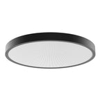 Black-framed round surface-mounted ceiling light with white diffuser panel, shown against plain background.