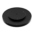 Black circular ceiling light fixture with recessed center ring and mounting hardware visible, shown in product photo against 