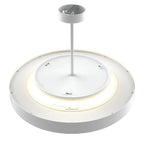 White circular pendant ceiling light with concentric rings and central mounting rod, shown as product shot on white backgroun