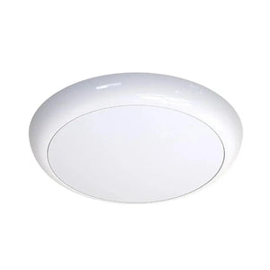 White round LED ceiling light with frosted diffuser against white background, product shot.