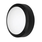 Black circular LED bulkhead light with white diffuser and mounting holes, product shot on white background.