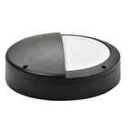 Black LED half moon bulkhead light with white diffuser panel, shown on white background.