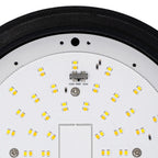 Close-up of LED bulkhead circuit board showing yellow SMD LEDs arranged in rows, central control module labeled with color te