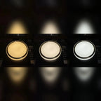 Three Artika Saturn ceiling lights displaying warm, neutral, and cool color temperature options side by side.