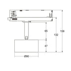 Technical dimension diagram of LED track light showing mounting bracket, 90mm diameter base, and height measurements of 47mm,