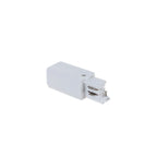 White LED track lighting connector with metal contact terminals, shown against white background.
