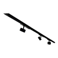 Black track lighting rail with three adjustable LED spotlights mounted at intervals, shown against white background.