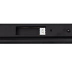 Black LED batten light fixture showing rear view with terminal block connector and mounting hardware visible.