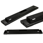 Three black LED batten light fixtures shown from different angles displaying the elongated design and mounting hardware.