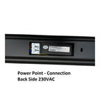 Back side of LED batten light showing 230VAC power connection terminal block with wiring and manufacturer label.