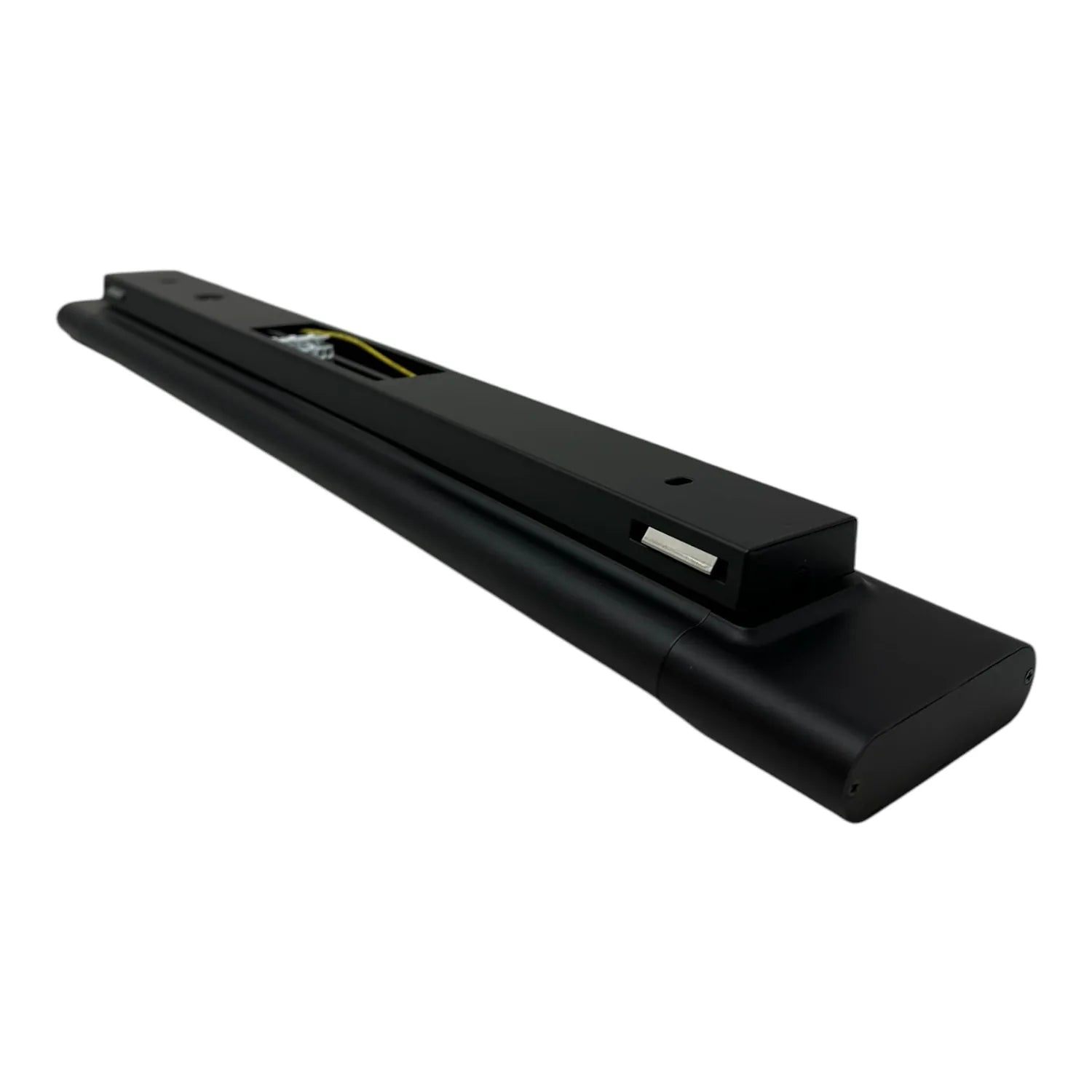 Black 60cm LED batten light with rectangular housing and mounting bracket, shown at an angle against white background.