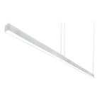 Long white LED pendant light fixture suspended by two cables, shown in isometric view against white background.