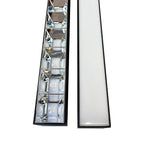 LED batten light with dual lens design showing internal LED modules and reflectors, displayed against white background.