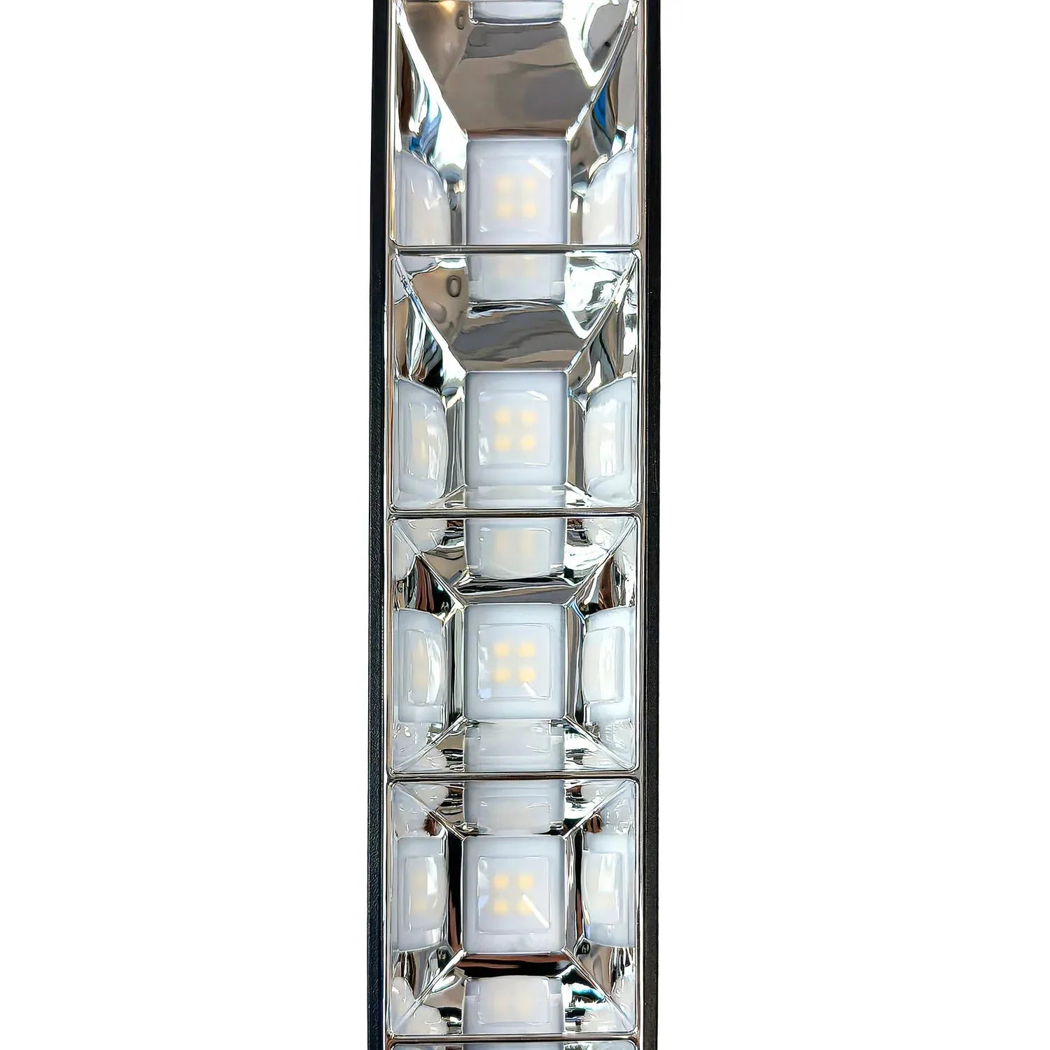 Overhead view of a 120cm LED batten light showing vertical alignment of multiple square light modules with frosted diffusers 