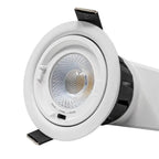 White recessed LED downlight with adjustable gimbal mount and reflector showing color temperature range 2700K to 4000K, produ