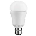 White LED bulb with rounded top and B22 bayonet base on white background.