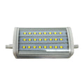 R7S LED bulb with 24 yellow LEDs arranged in 3 rows, aluminum heat sink body, and white plastic end caps.