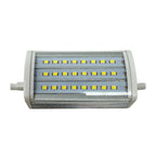 R7S LED bulb with 24 yellow LEDs arranged in 3 rows, aluminum heat sink body, and white plastic end caps.