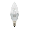 Voltacon 5.5W LED candle bulb with clear teardrop-shaped globe, small screw base, shown against white background.