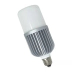 Cronos LED bulb with white frosted top and ribbed aluminum heat sink, E27 base, angled against white background.