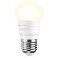 LEDON white LED golf ball lamp with E27 screw base, glowing warm white, product shot on white background.