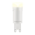 LEDON brand LED bulb with G9 base, cylindrical white plastic body with visible prongs at bottom, isolated product shot.