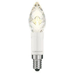 LEDON LED candle bulb with crystal Swarovski pendant top, white base, E14 screw fitting, warm white light glowing inside.
