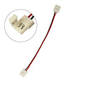 LED strip adapter cable with red and black wires connecting two white connectors, inset detail shows connector pins.