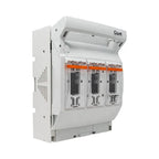 Gwe white enclosure with three modular battery units featuring orange accent strips mounted on DIN rail